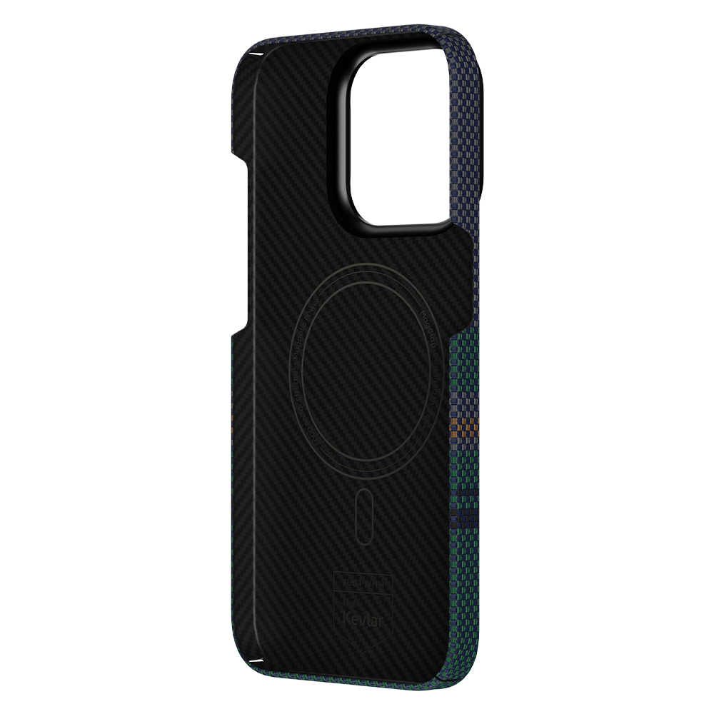 Durable Kevlar® Fiber Case for iPhone 15 Pro Max Close-up of the Aurora ArmorAir Case, highlighting its durable 600D Kevlar® fiber construction that ensures long-lasting protection for your iPhone 15 Pro Max.