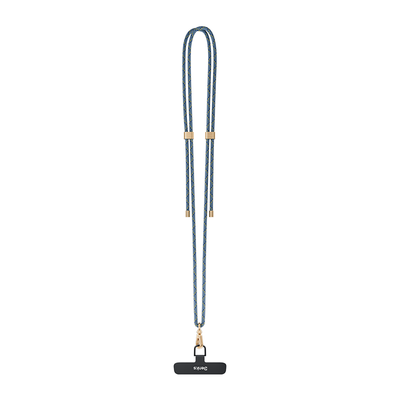 Benks braided cross-body phone strap, showcasing its strong materials and versatile carrying options as a cross-body or neck strap.
