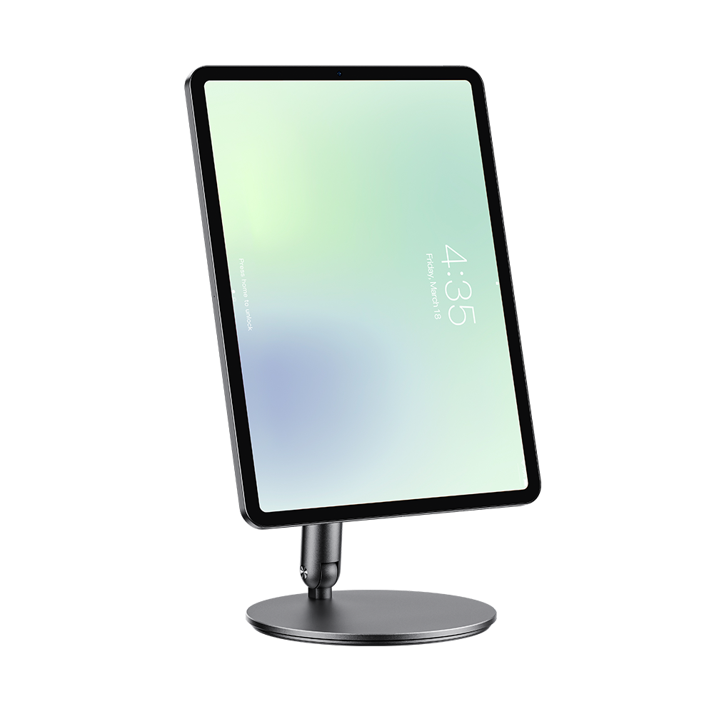 Experience a clutter-free desk with the Infinity Pro Magnetic Stand for iPad by Benks, designed for effortless snap-on attachment and enhanced with full rotation capability for shared viewing without moving the iPad.