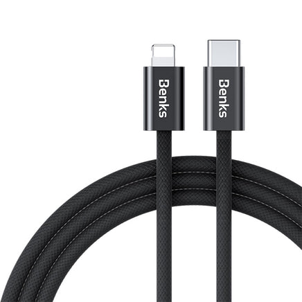 USB-C to Lightning Charging Cable - The Benks USB-C to Lightning charging cable in black offers robust connectivity and fast charging for a variety of Apple devices, including iPhone and iPad. This sleek and stylish cable is perfect for both home and travel use, ensuring your devices remain powered up at all times. The dual-color display of black and white cables highlights the versatile options available, catering to different aesthetic preferences and charging needs.