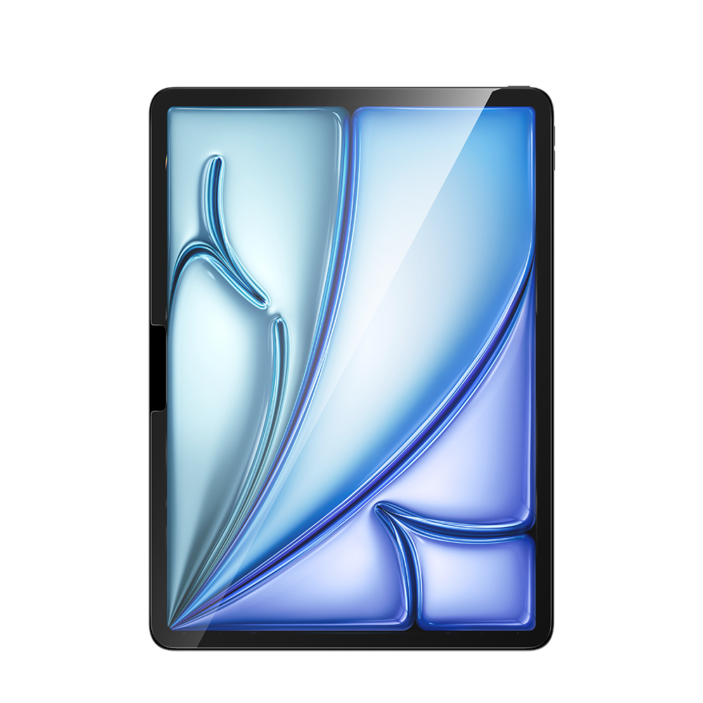 Ultra Shield Screen Protector for iPad, offering high-definition clarity and robust scratch-resistant protection, precisely fitted for seamless coverage. Side view of an iPad Air 13